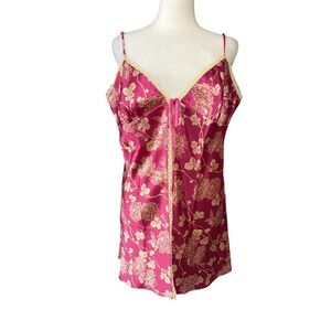 Victoria's Secret Chemise Womens XL Pink Floral Lace Trim Babydoll Sleepwear